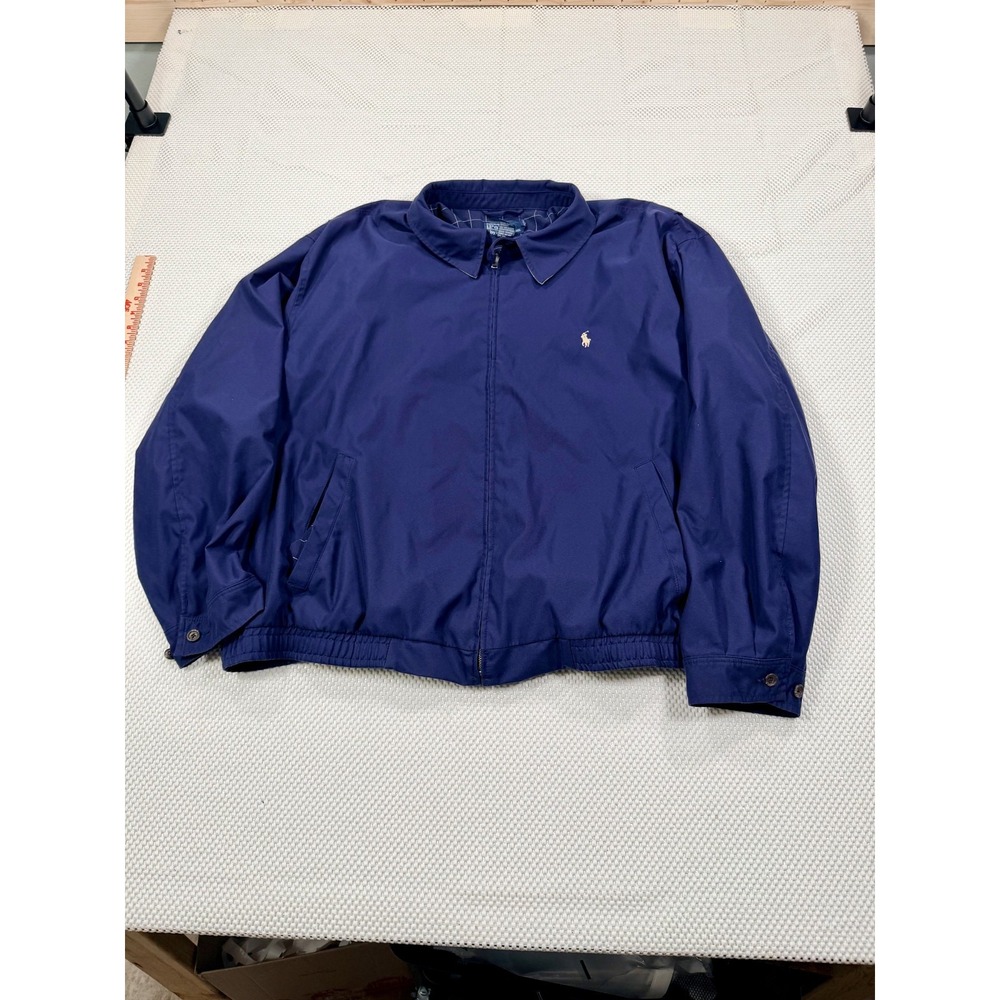 Vintage Polo Ralph Lauren Navy Harrington Jacket Size 3XB Big Plaid Lining